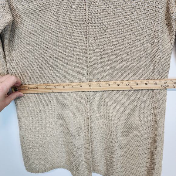 Chicos 2 Slanted Hem Heidi Sweater Size L Tan Metallic Slub Knit Chic Neutral - Picture 12 of 15